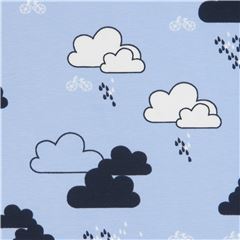 Tissu jersey bleu avec le ciel et des nuages Tissu par Japanese Indie