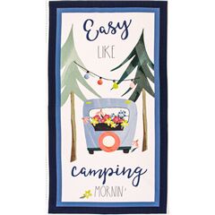 Tissu coton  panneaux bleu blanc camping-cars, fleurs, caravanes Tissu par Michael Miller