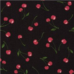 Tissu en coton noir avec des cerises rouges motif rtro fruit Tissu par Michael Miller