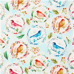 bunte Vgel in runden Vignetten hellblauer Baumwollstoff Stoff von Dear Stella