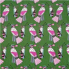 Tissu vert moyen avec sauterelles et faucons multicolores Tissu par Alexander Henry