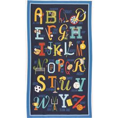 Tissu  panneaux sur le sport lettres de l'alphabet multicolores Tissu par Michael Miller