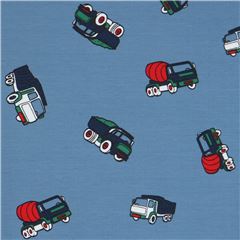 Tissu jersey bleu avec des vhicules de construction Tissu par Japanese Indie