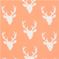 Tissu en jersey Art Gallery Fabrics corail-pche avec des ttes de cerfs Tissu par Japanese Indie