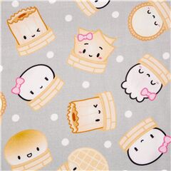 Tissu en coton gris pois blancs boulettes buns souriants Tissu par Michael Miller