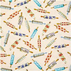 Tissu en coton crme rouleaux  ptisserie vintage, cuisine Tissu par Michael Miller