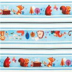 Ser Woodland Animals blau-schwarz gestreifter Baumwollstoff Stoff von Michael Miller