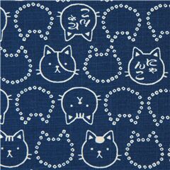 Tissu Dob bleu fonc avec des ttes de chats Tissu par Cosmo