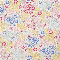 Tela japonesa broadcloth blanco con rosal silvestre margarita rosa azul amarillo Tela de Cosmo
