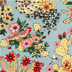 Tissu amricain bleu vgtation du dsert, oiseaux, fleurs, papillons Alexander Tissu par Alexander Henry