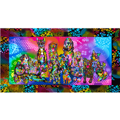 Hundegruppe Buntes Psychedelisches Panel Stoff von Sykel Enterprises
