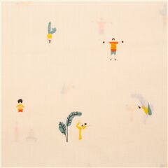 Tissu linon japonais crme avec des illustrations simples d'exercice physiques Tissu par Japanese Indie