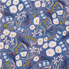 Blumenstoff mit dicken unterschiedlich geformten Blumen auf blauem Hintergrund Liebe Stella Stoff von Dear Stella