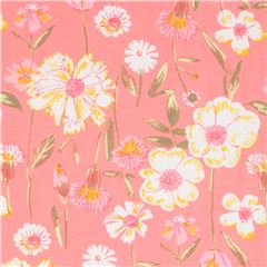 Tissu en jersey rose corail avec des fleurs Tissu par Art Gallery Fabrics