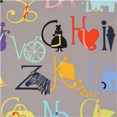 grauer Stoff mit buntem Alphabet Stoff von Alexander Henry