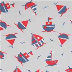 Tissu jersey Stof Fabrics gris avec des bateaux, des voiliers Tissu par Stof France