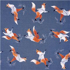Tissu en coton bleu renards en pulls avec des atins  glace Tissu par Dear Stella