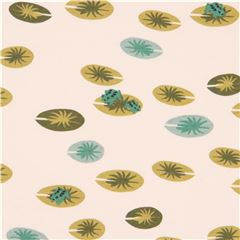 Tissu bio jersey crme clair avec des nnuphars verts, par birch USA (coupon)