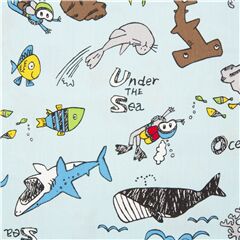 Tissu en coton bleu ple ocan plonge sous-marine requins baleines Tissu