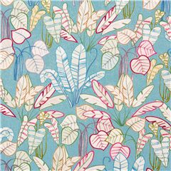 Tissu en coton bleu avec des feuilles multicolores dessines Tissu par Michael Miller