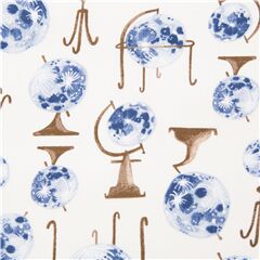 Tissu bleu et marron avec des globes lune illustrs astronomie vintage Tissu par Dear Stella