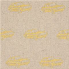 Toile lamine echino coloris naturel, voitures avec des dcos or mtallique Tissu par Echino Fabrics