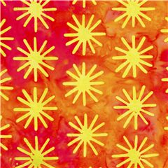 Orange-roter Sarong-Baumwollstoff im Batik-Stil mit grnen Sternen Batik Stoff von Michael Miller