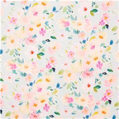 hellblauer USA-Stoff mit pastellfarbenen Aquarell-Sommerblumen Stoff von Dear Stella