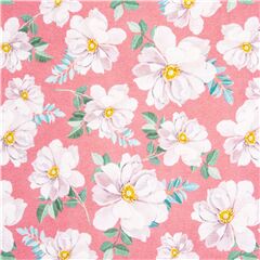 Rosa Baumwollstoff Vintage botanische groe blumige weie Rosen Stoff von Michael Miller