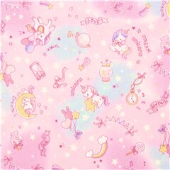 Pink Wachstuch aus Japan mit verstreuten kawaii Einhrnern und Glitzersternen Stoff von Cosmo