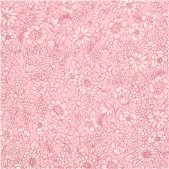 Tissu en popeline de coton rose avec des mlanges de fleurs blanches et roses Tissu par Japanese Indie