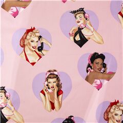 Tissu USA rsoe coeurs violets et pin-ups au tlphone Tissu par Alexander Henry