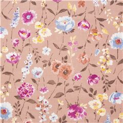 Tissu violet grandes et petites fleurs bleues, jaunes et violettes et feuilles Tissu par Cosmo