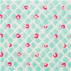 Gitternhte im Quilt-Stil mit rosa Rosen Baumwoll blau Japan Stoff von Cosmo