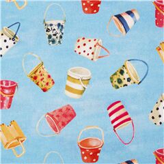 Tissu en coton bleu ciel seaux multicolores  rayures et  pois Tissu par Michael Miller