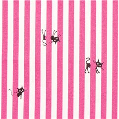 Tissu Oxford avec des petits chats et des rayures roses, import du Japon Tissu par Japanese Indie