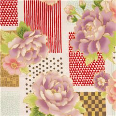 Tissu en coton cru avec des motifs de pivoines et des rectangles or mtallique Tissu par Cosmo