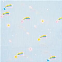 Tissu en popeline de coton lisse bleu clair toiles filantes et dtails blancs Tissu par Cosmo