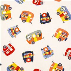 Tissu en coton crme avec des caravanes multicolores Tissu par Michael Miller