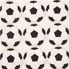 Tissu en coton Oxford lisse blanc avec des ballons de foot blancs et noirs Tissu par Cosmo