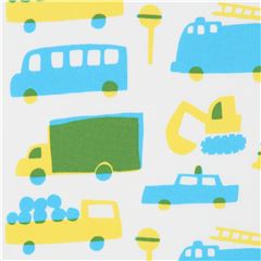 Tissu Oxford Kokka blanc avec des bus, des engins de construction, des vhicules (coupon)