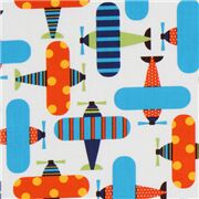 Tissu jersey lisse extra large blanc avec des avions