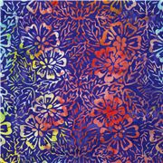 Tissu batik bleu effet teinté avec des fleurs multicolores