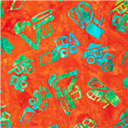 Tela batik algodón naranja azul verde máquinas construcción EE. UU.