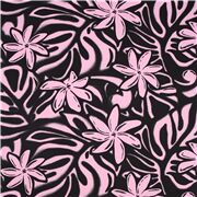 Tela negra con hojas y flores gardenia rosa claro