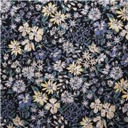 Blauer Baumwollbatist Stoff kleine Gartenblumen blaugelb aus Japan