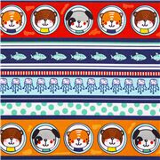 Tissu à bandes rouges bleues orange avec des animaux dans la mer