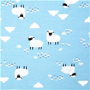 Tissu jersey lisse bleu avec des moutons extra large