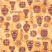 Tissu en coton marron pots en céramique et motifs africains
