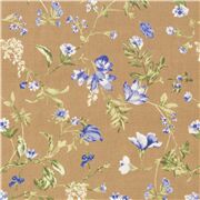 Brauner Baumwoll-Batist mit locker fallenden blauen Blumen